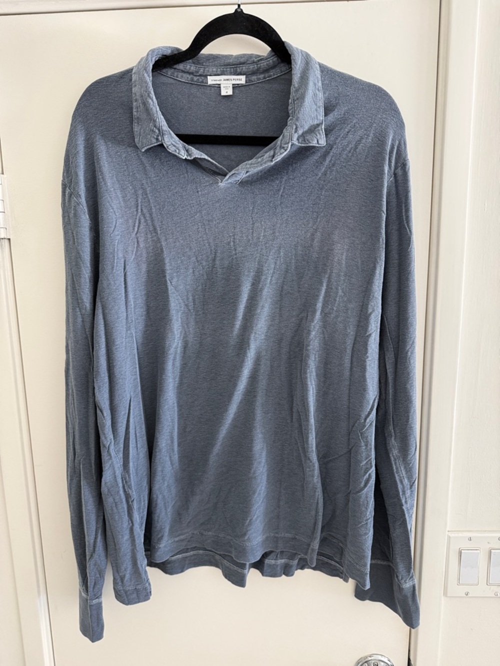James Perse Men's Long-Sleeve Polo — Dusty Blue